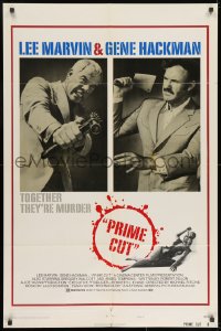 7p641 PRIME CUT style B 1sh 1972 Lee Marvin w/machine gun, Gene Hackman w/cleaver!