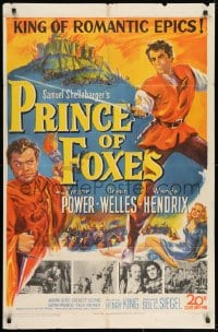 7p642 PRINCE OF FOXES 1sh 1949 Orson Welles, Tyrone Power w/sword protects pretty Wanda Hendrix!