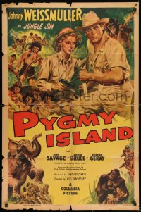 7p655 PYGMY ISLAND 1sh 1950 art of Johnny Weissmuller as Jungle Jim, Ann Savage!