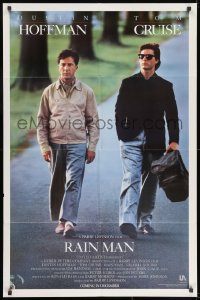 7p665 RAIN MAN advance 1sh 1988 Tom Cruise & autistic Dustin Hoffman, directed by Barry Levinson!