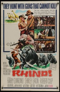 7p687 RHINO 1sh 1964 Robert Culp, Shirley Eaton, Reynold Brown art of stampeding rhinos!