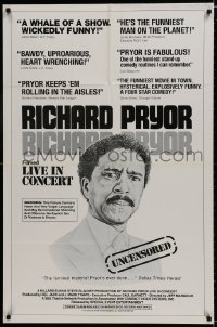 7p691 RICHARD PRYOR: LIVE IN CONCERT 1sh 1979 uncensored, cool portrait artwork of the legend!