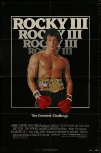 7p708 ROCKY III 1sh 1982 boxer & director Sylvester Stallone in gloves & title belt!