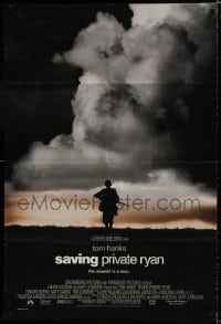 7p734 SAVING PRIVATE RYAN DS 1sh 1998 Spielberg, Hanks, soldier on hill in front of clouds!