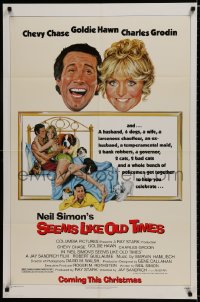 7p754 SEEMS LIKE OLD TIMES advance 1sh 1980 Tanenbaum art of Chevy Chase, Goldie Hawn & Charles Grodin