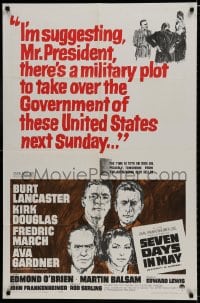 7p761 SEVEN DAYS IN MAY 1sh 1964 art of Burt Lancaster, Kirk Douglas, Fredric March & Ava Gardner!