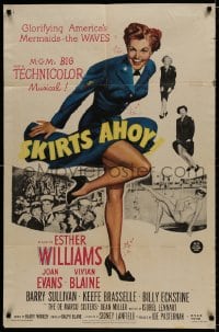 7p789 SKIRTS AHOY 1sh 1952 great full-length art of sexy sailor Esther Williams in skimpy uniform!