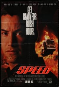 7p812 SPEED style A advance DS 1sh 1994 huge close up of Keanu Reeves & bus driving through flames!