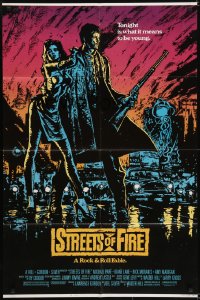 7p842 STREETS OF FIRE 1sh 1984 Walter Hill directed, Michael Pare, Diane Lane, artwork by Riehm!
