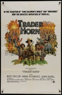 7p918 TRADER HORN 1sh 1973 Larry Salk artwork of Rod Taylor & Anne Heywood in the jungle!