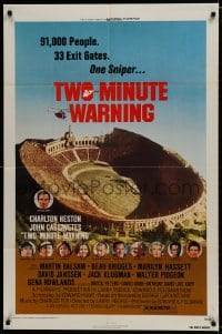 7p930 TWO MINUTE WARNING 1sh 1976 Charlton Heston, John Cassavetes, sniper at football game!