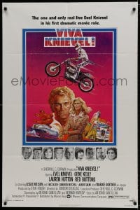 7p951 VIVA KNIEVEL 1sh 1977 best artwork of the greatest daredevil jumping his motorcycle!