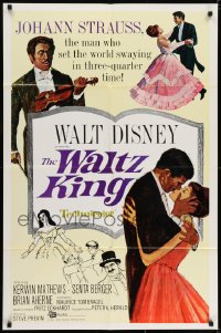 7p958 WALTZ KING 1sh 1963 Disney biography of music composer Johann Strauss!