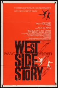 7p971 WEST SIDE STORY 1sh 1961 pre-Awards one-sheet with classic Joseph Caroff silhouette art!