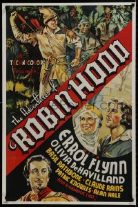 7r527 ADVENTURES OF ROBIN HOOD 24x36 commercial poster 1990s art of Errol Flynn & De Havilland!