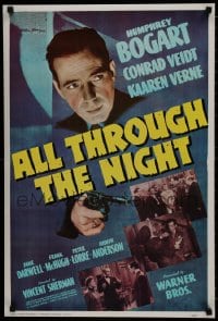 7r529 ALL THROUGH THE NIGHT 20x29 commercial poster 1975 cool image of Humphrey Bogart w/gun!