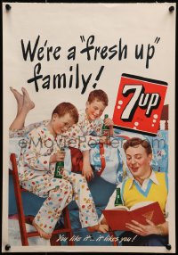 7r220 7 UP 13x19 advertising poster 1948 great image of two kids in funky pajamas being read to!
