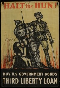 7r008 HALT THE HUN 20x30 WWI war poster 1918 striking artwork by by H.P. Raleigh!