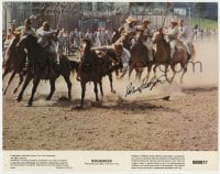 7s309 BRUBAKER signed color 11x14 still #1 1980 by warden Robert Redford, who's playing prison polo!