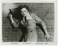 7s343 ALEXIS SMITH signed 8x10.25 still 1950 great close up with gun from Undercover Girl!