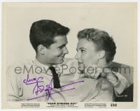 7s358 ANTHONY PERKINS signed 8x10.25 still 1957 close up hugging Norma Moore in Fear Strikes Out!