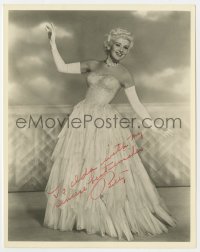 7s369 BETTY GRABLE signed deluxe 8x10 still 1950s full-length in beautiful gown with long gloves!