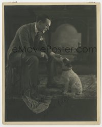7s382 CHARLES RAY signed deluxe 8x10 still 1920s great seated close up petting his dog Whiskers!
