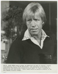 7s390 CHUCK NORRIS signed 8x10.25 still 1981 great close up without mustache in An Eye For An Eye!