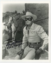 7s875 CLAYTON MOORE signed 8x10 REPRO still 1990s great Lone Ranger portrait with his horse Silver!
