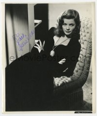 7s435 GENE TIERNEY signed 8.25x9.75 still 1940s sexy seated portrait wearing black velvet dress!