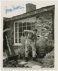 7s440 GEORGE NADER signed 8x10 still 1954 great candid image of him landscaping at his house!