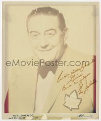 7s655 GUY LOMBARDO signed 8x9.75 publicity still 1970s the bandleader in tuxedo with maple leaf!