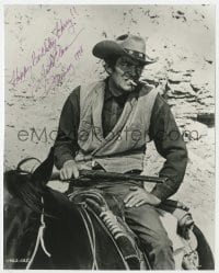 7s918 JACK ELAM signed 8x10 REPRO still 1998 cowboy portrait on horse with rifle from The Rare Breed