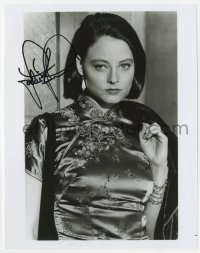 7s933 JODIE FOSTER signed 8x10 REPRO still 1990s great close portrait wearing Chinese outfit!