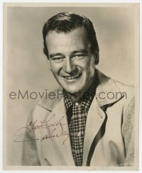 7s512 JOHN WAYNE signed 8.25x10 still 1940s smiling head & shoulders portrait in cool jacket!