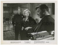7s597 ROBERT MITCHUM signed 8x10.25 still 1951 by jail cell with Lizabeth Scott in The Racket!