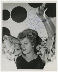 7s986 SHELLEY WINTERS signed 8.25x10 REPRO still 1980s sexy c/u in polka dot outfit with arm raised!