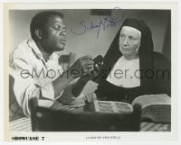 7s616 SIDNEY POITIER signed TV 8x10 still R1970s c/u with nun Lilia Skala in Lilies of the Field!