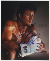 7s846 SYLVESTER STALLONE signed color 8x9.75 REPRO still 2000s great posed portrait w/boxing glove!
