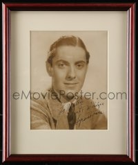 7s081 TYRONE POWER JR. signed 7.25x9.25 still 1940s head & shoulders portrait, matted & framed!