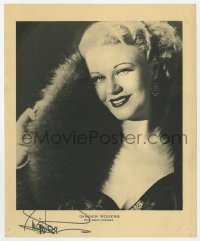 7s769 GINGER ROGERS signed 8x9 fan photo 1940s glamorous RKO studio portrait wearing fur!