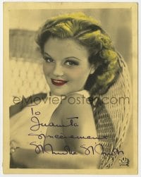7s778 SIMONE SIMON signed deluxe 5x7 fan photo 1930s smiling portrait of the sexy Fox actress!