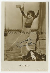 7s728 CLARA BOW signed German Ross postcard 1920s balancing on the front of a sailboat!