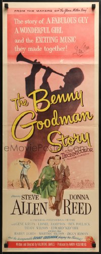 7s038 BENNY GOODMAN STORY signed insert 1956 by Steve Allen, Reynold Brown art with Donna Reed!