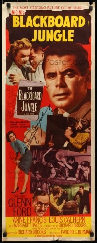 7s039 BLACKBOARD JUNGLE signed insert 1955 by Ford, Mazursky, Campos, Anne Francis, Berman & Brooks!