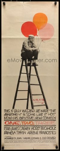 7s044 ONE, TWO, THREE signed insert 1962 by Billy Wilder, Saul Bass art of him on ladder w/balloons!