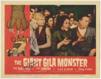 7s293 GIANT GILA MONSTER signed LC #8 1959 by Don Sullivan, c/u of scared teens, cool border art!