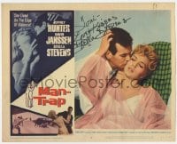 7s298 MAN-TRAP signed LC #2 1961 by Stella Stevens, who's being kissed by David Janssen!