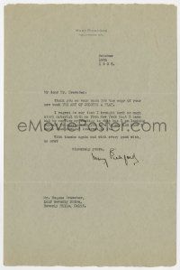 7s688 MARY PICKFORD signed letter 1933 thanking Eugene Brewster for sending a copy of his new book!