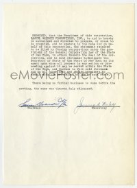7s713 SAMUEL GOLDWYN signed contract 1940s authorizing him to act for the corporation!